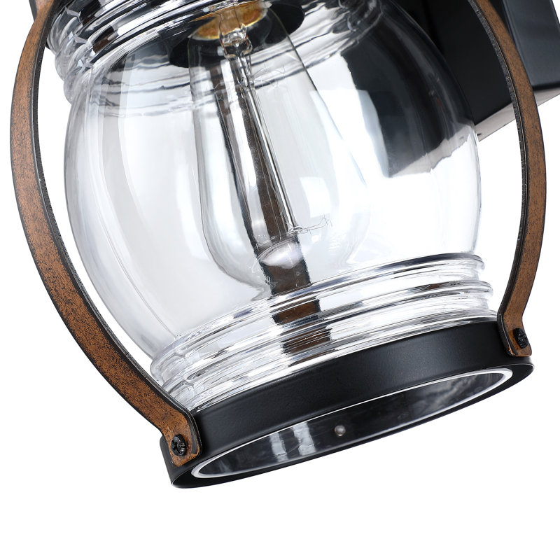 Lanterne murale d'extérieur 1 lumière H 11,8 po noir mat et bois de grange