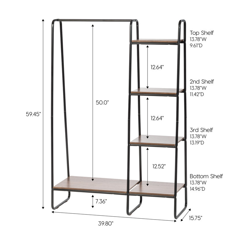 Multi-Shelf Metal Garment Rack, Black/Dark Brown