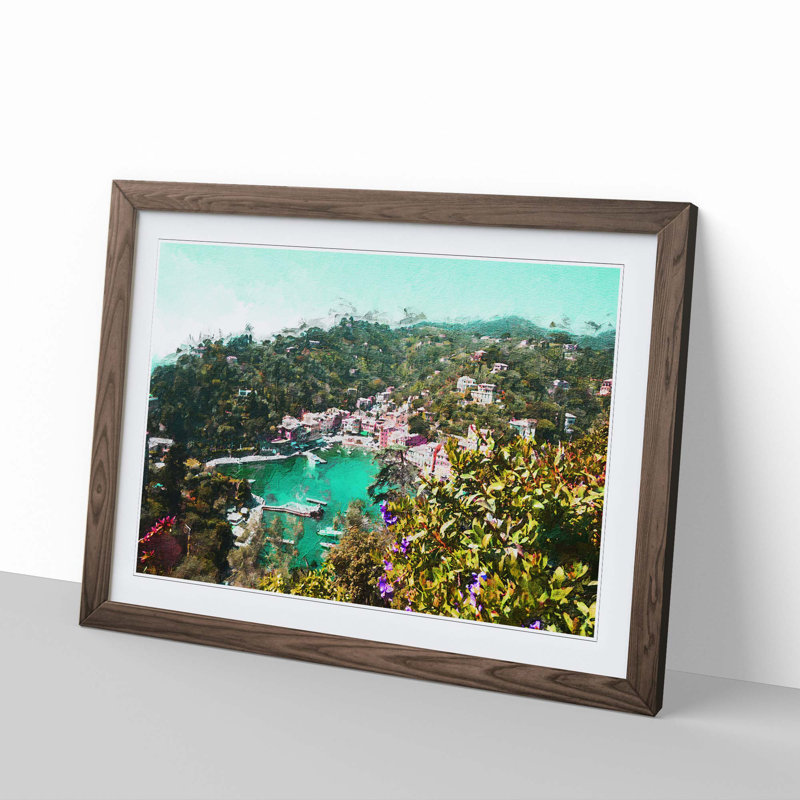 Portofino in Italy - Picture Frame Painting Print on MDF, Walnut Framed, 27cm H x 36cm W x 2cm D