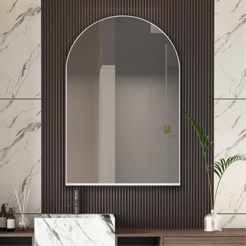 24X36 Inch Arched Recessed Medicine Cabinet, Metal Framed Bathroom Wall Cabinet With Mirror And Adjustable Shelves, Wall Mirror With Storage For Bathroom, White