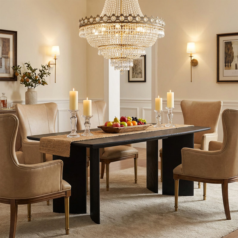70.86" W Rectangular Solid Wood Dining Table, Black
