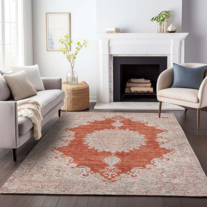 Lyra Orange Washable Indoor-Outdoor Rug - , 9' x 12'