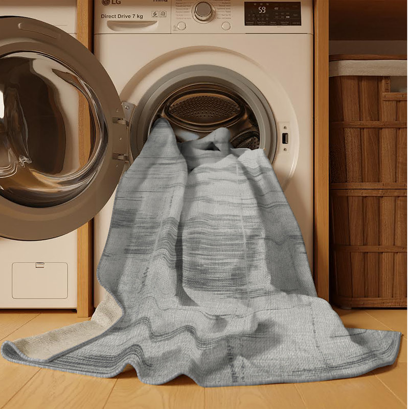 Machine Washable Abstract Gray Area Rug, Rectangle 6' x 9'