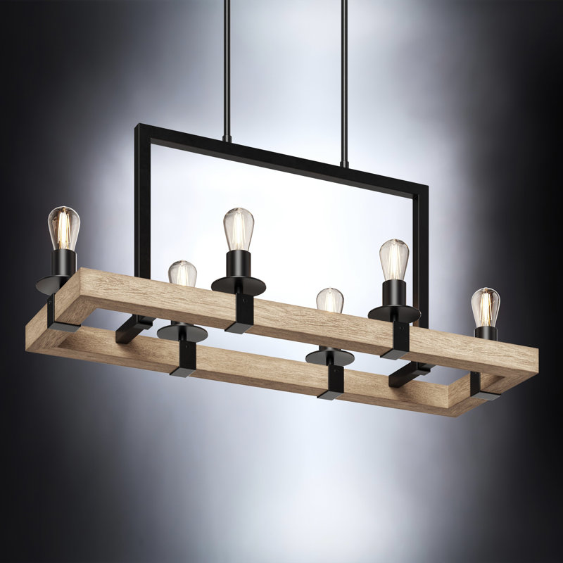 Yasamine Dimmable Square/Rectangle Chandelier, 15" H x 33" W x 11" D, Matte Black/White Ash, 6