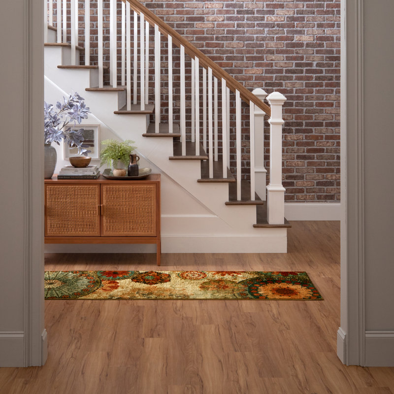 Tapis beige à motif floral Niamalika, Tapis de couloir 2 pi x 5 pi
