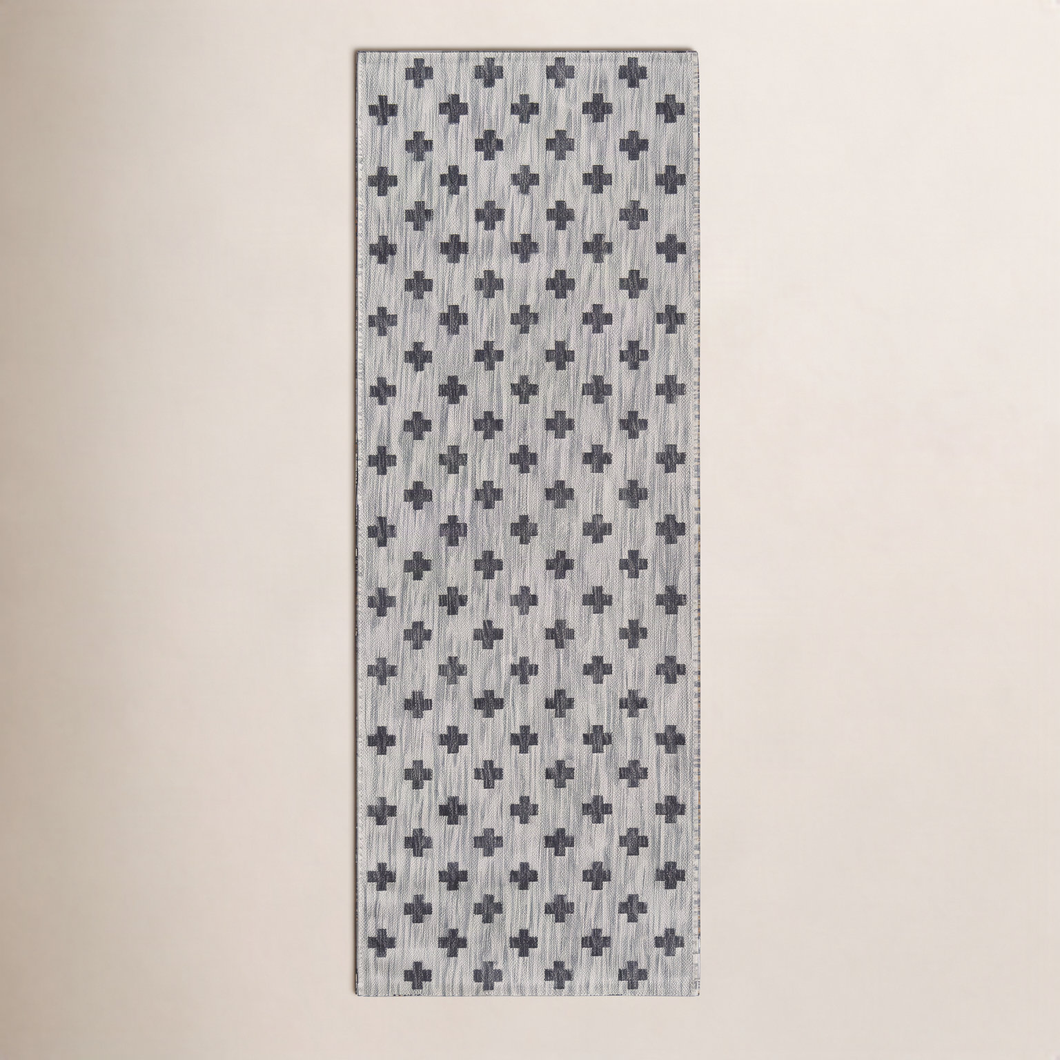 Umbria Striped Geometric Outdoor Rug, Gray/Black, Runner 2' x 6'