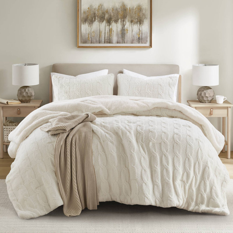 Textured Knit Chenille Comforter Set, Twin Comforter + 1 Standard Sham, Ivory