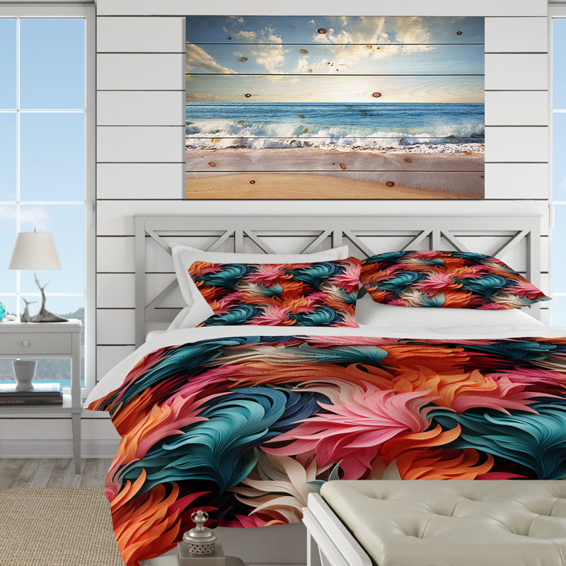 Ensemble de housse de couette Coral Illusion Tropical Pattern III, Housse de couette simple + 1 taie décorative stan