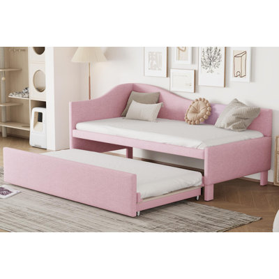 Twin Size Upholstered L-Shaped Upholstered Daybed with Pop Up Trundle, Gray