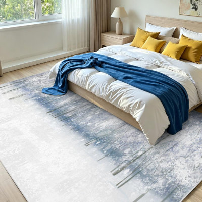 Blue Winter Landscape Snowfall Forest Banner Wonderland Scene Christmas Machine Washable Indoor Area Rug