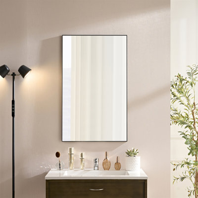 60X22inch Glossy Black Bathroom Mirrors For Wall Rectangle Vanity Mirror Corner Hangs Farmhouse Mirror Modern Metal Framed Rectangular Mirror, Decorative Square Corner Mirror(Horizontal & Vertical)