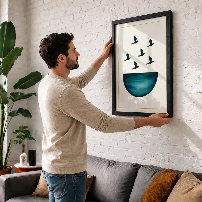 Birds Rising Minimalist - Framed Print, A4 - 29.7 x 21.0 cm, Oak