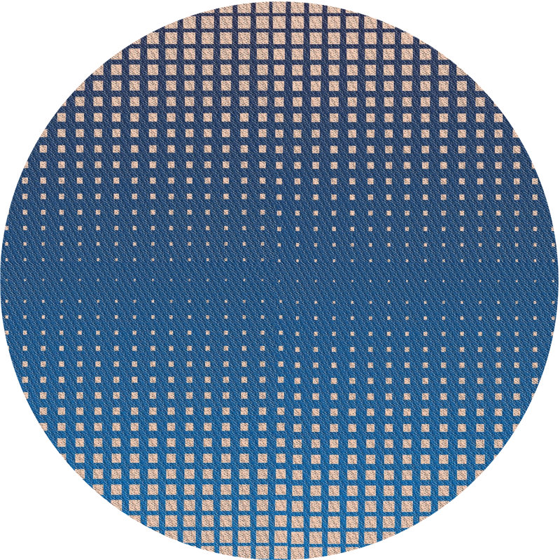 Tapis bleu/crème à motifs, Rond 3 pi