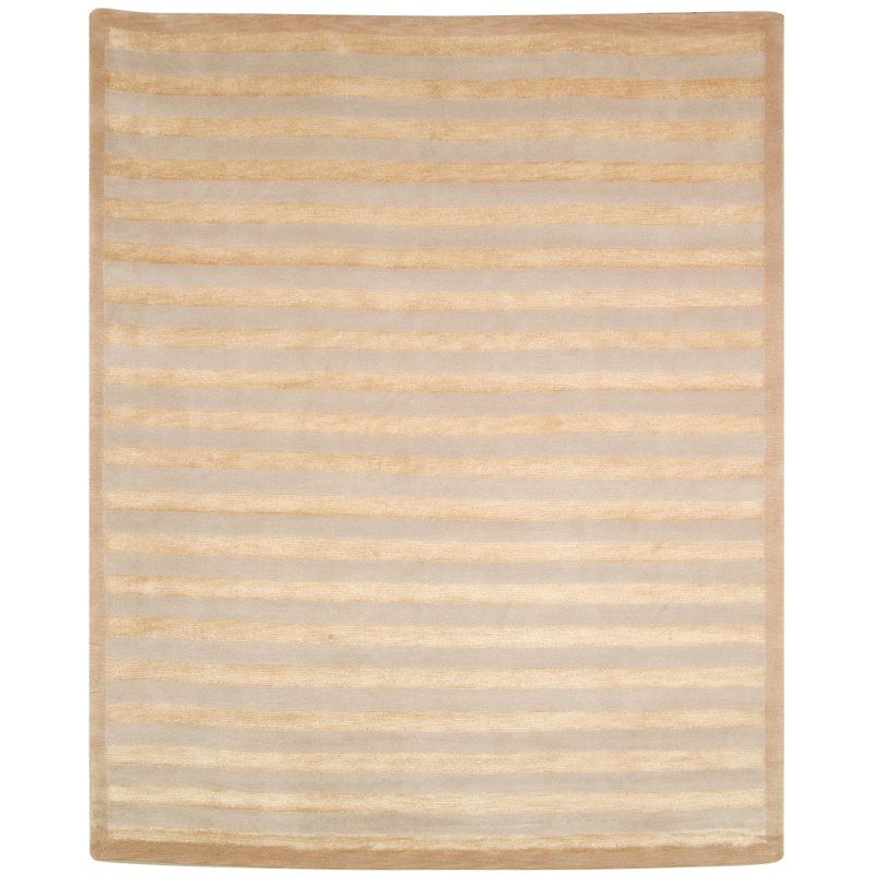 Tapis rayé tibétain en soie et laine noué à la main, Rectangle 5 pi x 7 pi 6 po