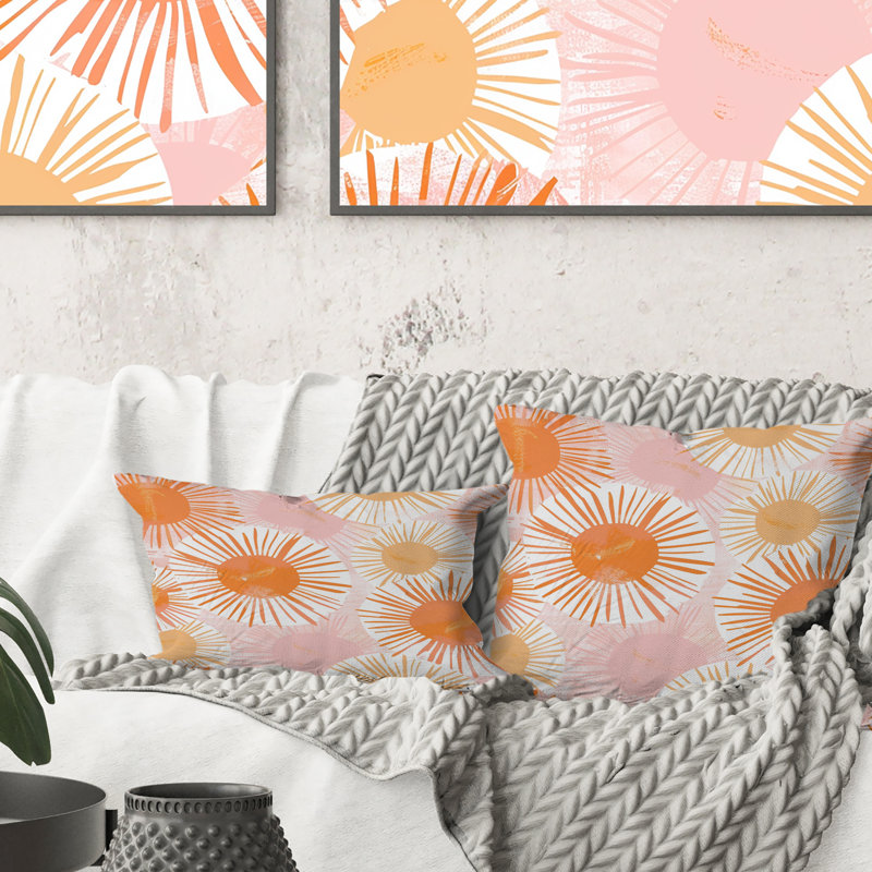 Coussin décoratif rose, orange, Morning Glow Sun II - Boho, Carrée, H 18 po x l 18 po
