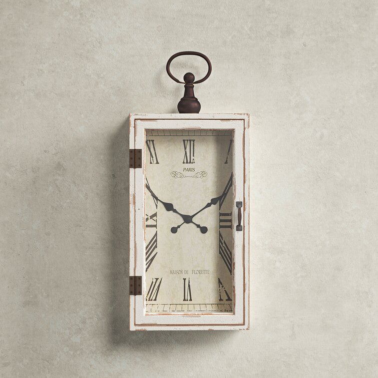 Delno White Wood Pocket Watch Style Wall Clock with Hinged Door 12" x 4" x 28"