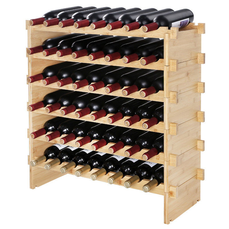 Support à vin empilable en bambou naturel à 6 niveaux, étagère de rangement modulaire pouvant contenir 48 bouteilles pour un usage domestique