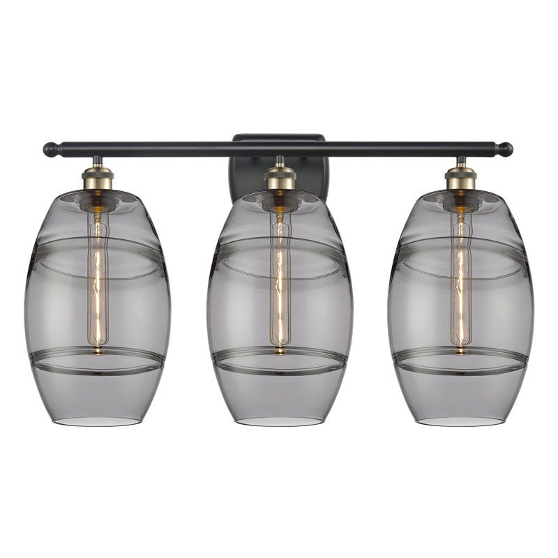 Éclairage pour meuble-lavabo 3 lumières Kusham, Gris fumée clair, Laiton antique noir, 3 lumières