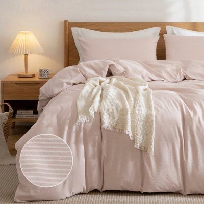 Housse de couette en coton doux avec de fines rayures subtiles - Léger, doux pour la peau, confort naturellement froissé pour la chambre à coucher