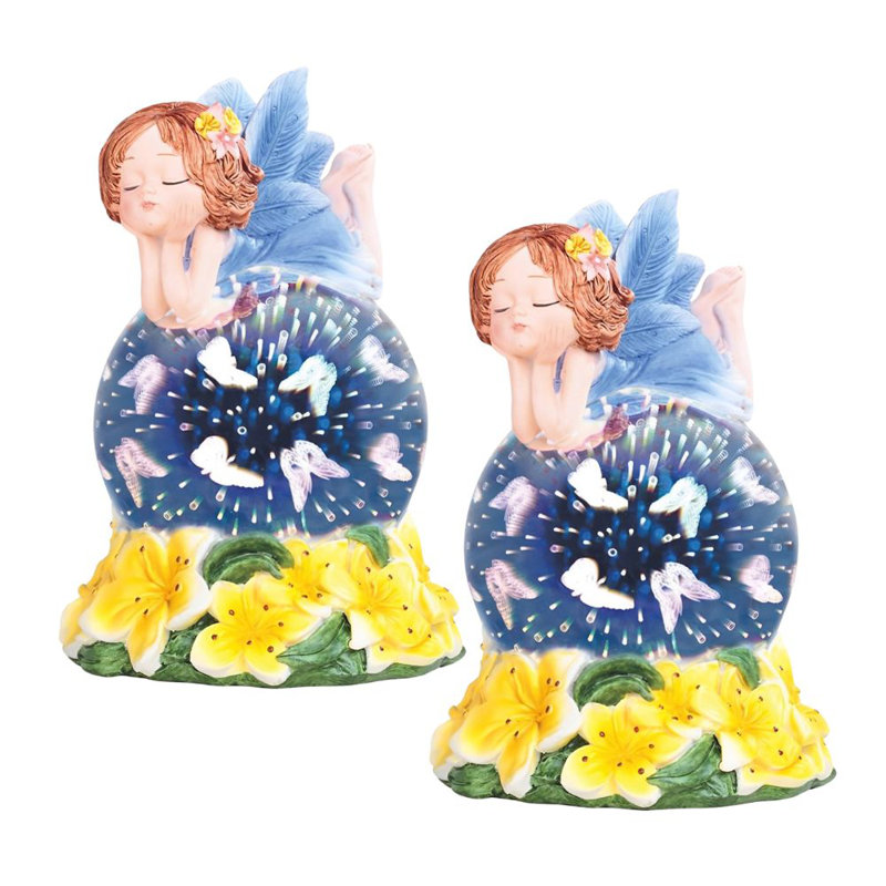 «2-PC Set» ICE ARMOR 7,5 po, fée bleue avec fleurs jaunes, globe optique et lumière DEL