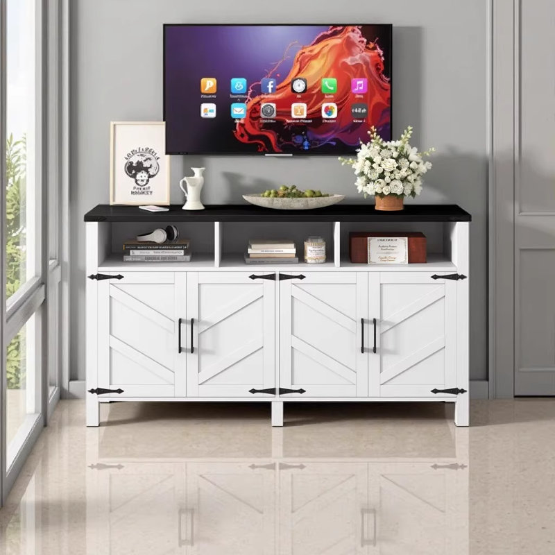 Buffet moderne à 4 portes avec prises électriques et ports USB U_STYLE, Blanc