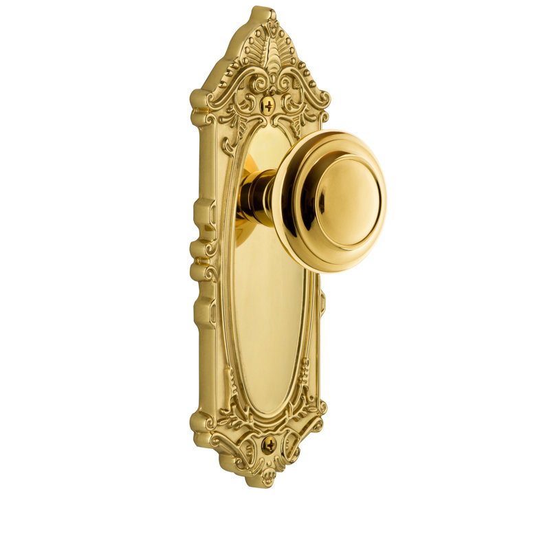 Grandeur Grande Victorian Plate Privacy with Circulaire Door Knob, 2 3/4", Polished Brass