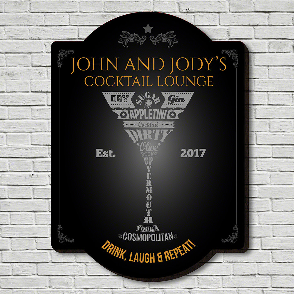 Modern Martini Black Wood Personalized Sign Wall Decor Home Wet Bar 