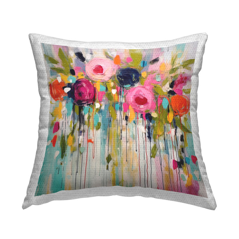 Coussin décoratif imprimé Paint Drip Roses par Irena Orlov