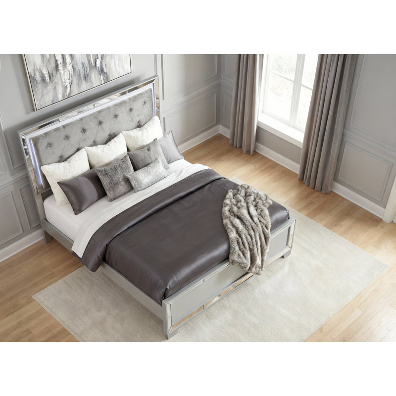 Fazeley Queen Tufted Bed with Lighted Headboard, Silver
