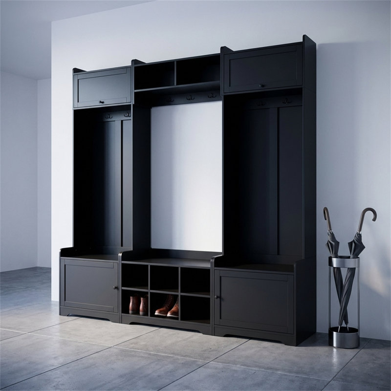 79.1-inch-wide Entryway Tree-shaped Shoe Cabinet With 8 Storage Compartments, 7 Coat Hooks, And An Adjustable-shelf Entryway Bench, Suitable For Hallways And Living Rooms.