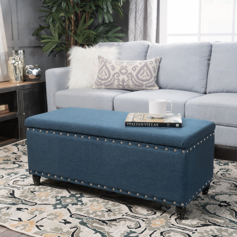 Upholstered Storage Bench, Navy Blue