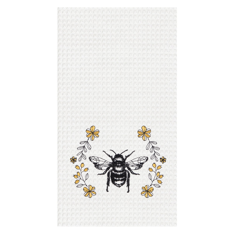 Queen Bee Embroidered Cotton Waffle Weave Kitchen Dishtowel, Farmhouse