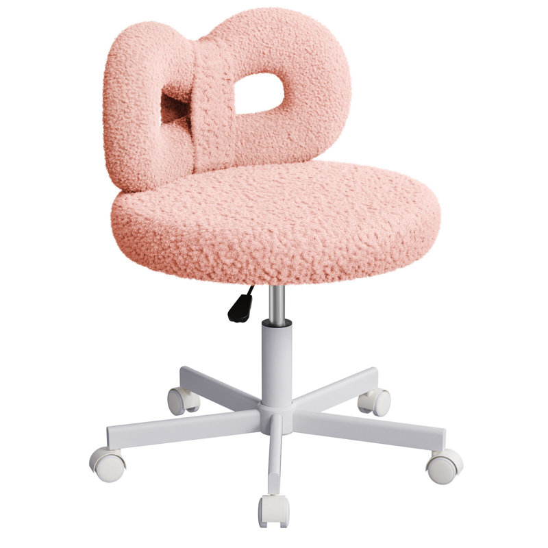 Vanity Chair with Wheels,Swivel Makeup Chair with Upholstered,Adjustable Height Chair for Makeup Room and Bedroom, Pink