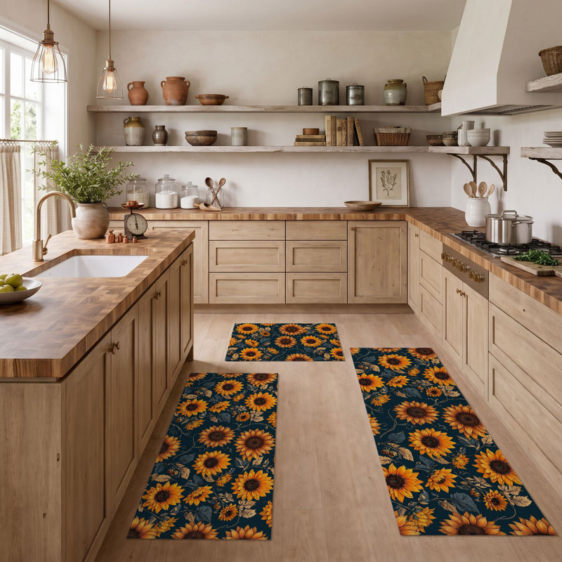 Sunflower Pattern Non-Slip Washable Kitchen Mats