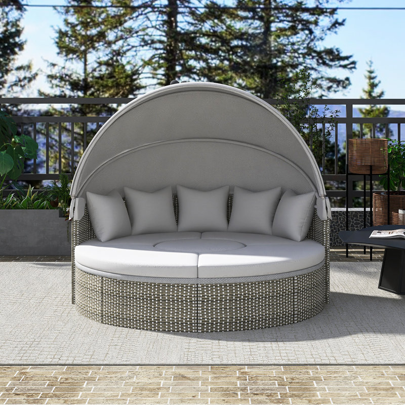 Ensemble de canapé modulaire d'extérieur rond en gris Patio Furniture, Gray Cushion/Gray Frame