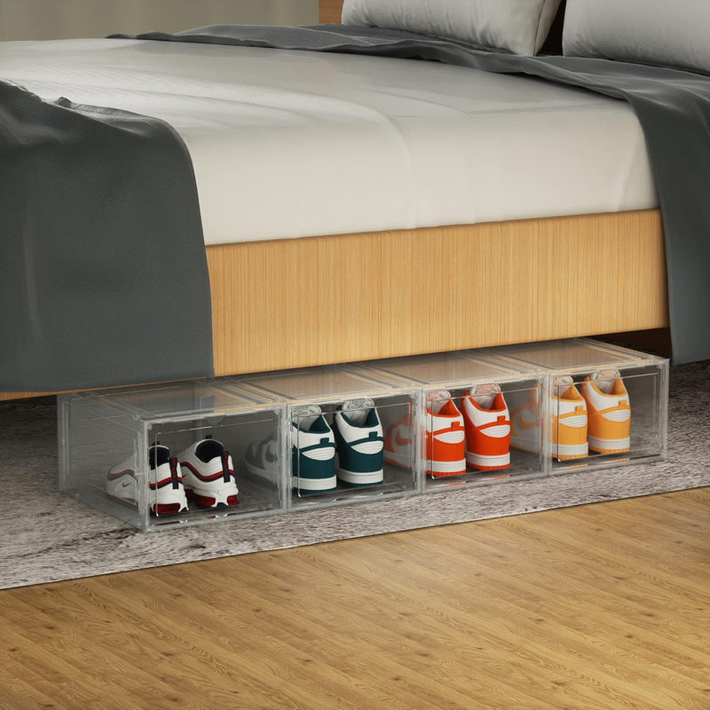 Shoe Box,12 Pack Shoe Storage Boxes, Clear Plastic Stackable Shoe Organizer Containers With Lid,34.5 X 27 X 19 Cm