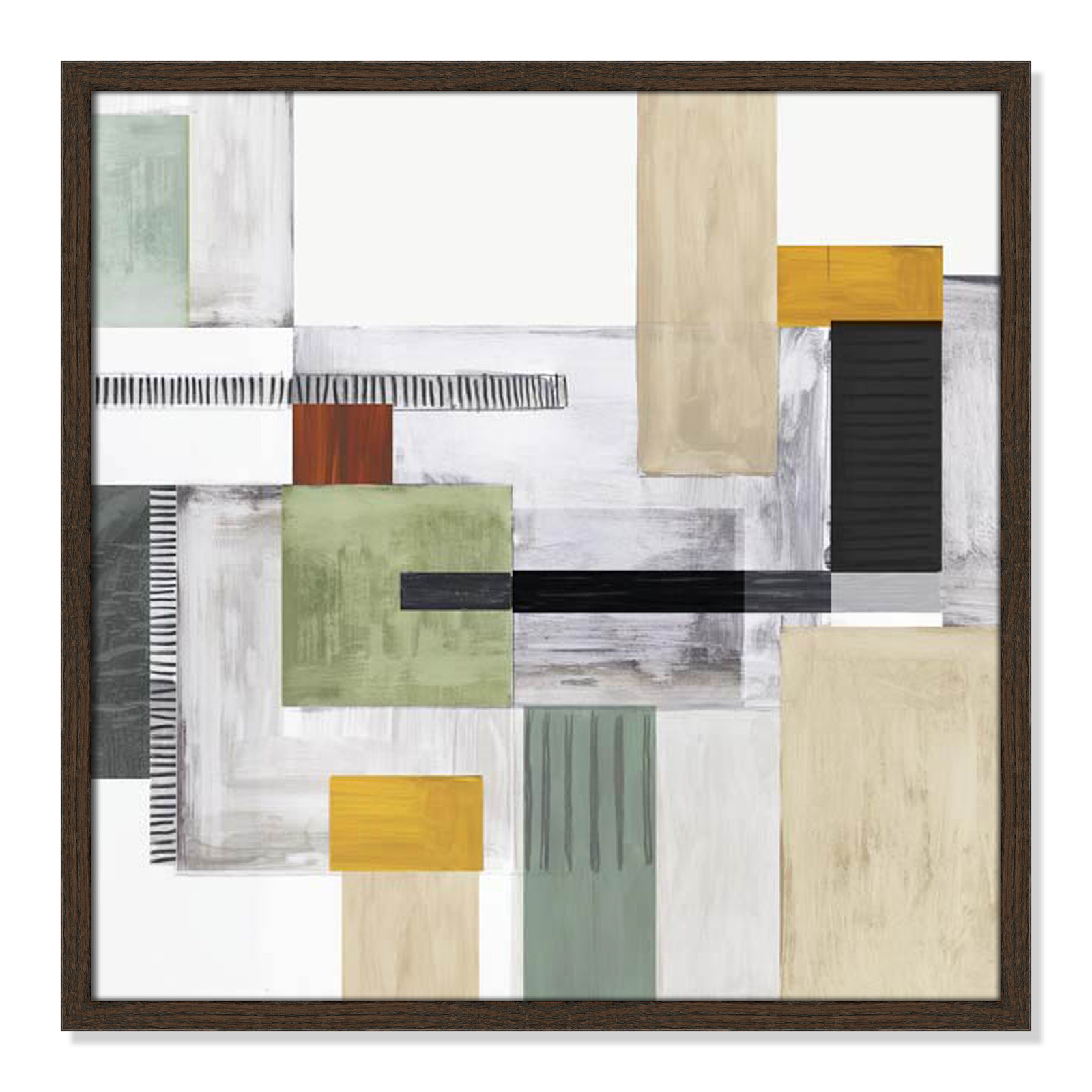 Playful Blocks Print, 23.5" H x 23.5" W x 0.75" D, Walnut Slim Framed
