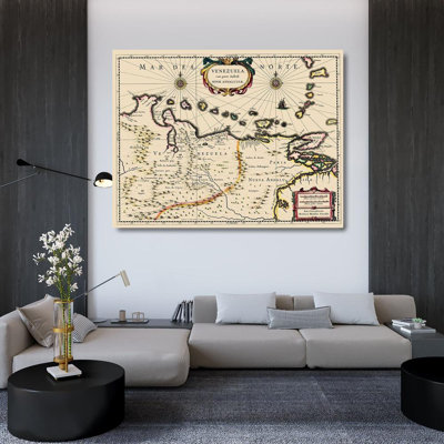 Lark Manor™ Blaeu Gallery Wrapped Canvas Art Titled: South America Venezuela, Blaeu 1680