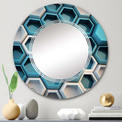 Phelicia - Abstrait géométrique blanc et bleu - Miroir mural géométrique moderne