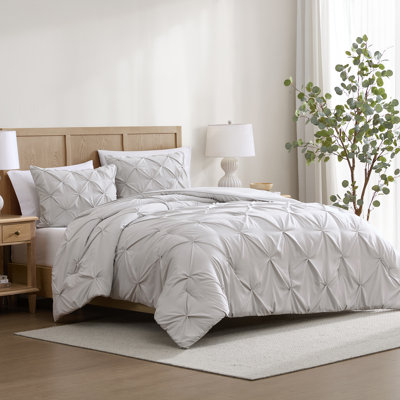 Ensemble de couette 3 pièces en microfibre à plis piqués Swift Home - Couleurs unies et motifs rayés - Toutes saisons, durable, facile d'entretien