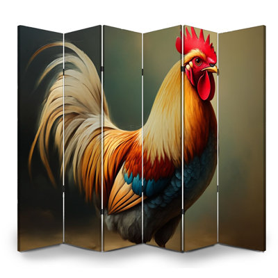 Paravent rustique 4 panneaux pliant Royal Vibrant Rooster Golden Feathers Plumage coloré Toile artistique Séparateur de pièce Autoportant Cloison de protection Cloison d'intimité