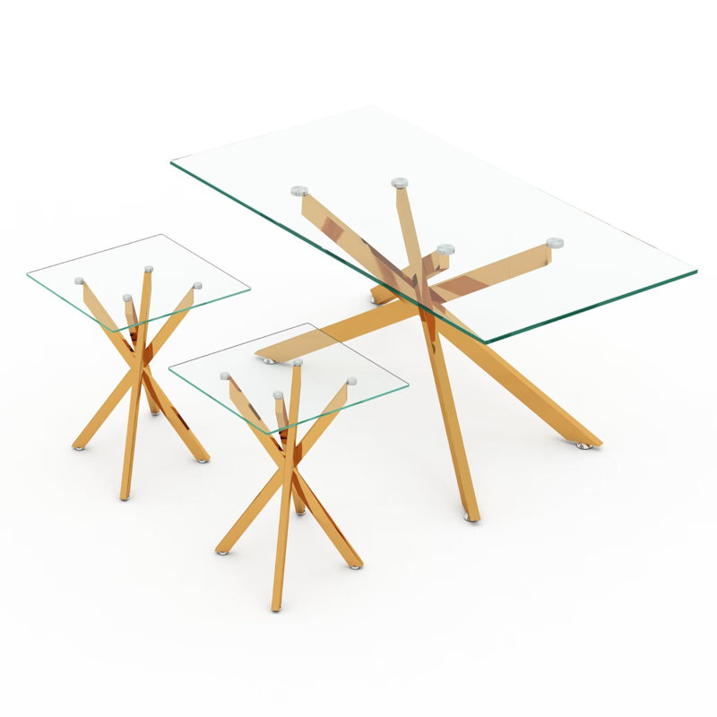 Ensemble de table de salon 3 pièces Skyy comprenant 1 table basse et 2 tables de bout assorties, Or