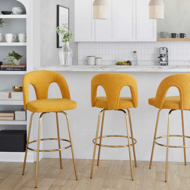 Tabouret de bar à hauteur fixe, Orange / tissu, Doré