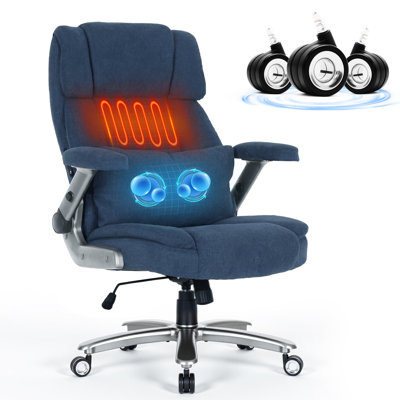 Fauteuil de bureau surdimensionné avec massage 3D et chaleur, fauteuil de massage haut dossier avec accoudoirs 4D, 5 roulettes doubles silencieuses, coussin à ressorts épais pour une utilisation intensive