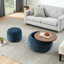 Repose-pieds rond bleu foncé avec rangement 2 en 1 comme table de bout et repose-pieds, bois d'eucalyptus et mousse, 25 po x 25 po x 14,7 po-6324681-6324687