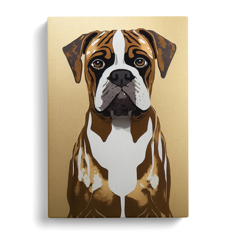 Boxer Dog Gold Leaf Vol.1 - Wrapped Canvas, 60cm H x 40cm W x 3cm D