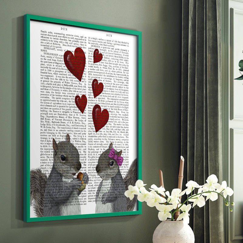 Squirrel Love Framed Print - Solid Wood, Green Single Picture Framed, 10" H x 8" W