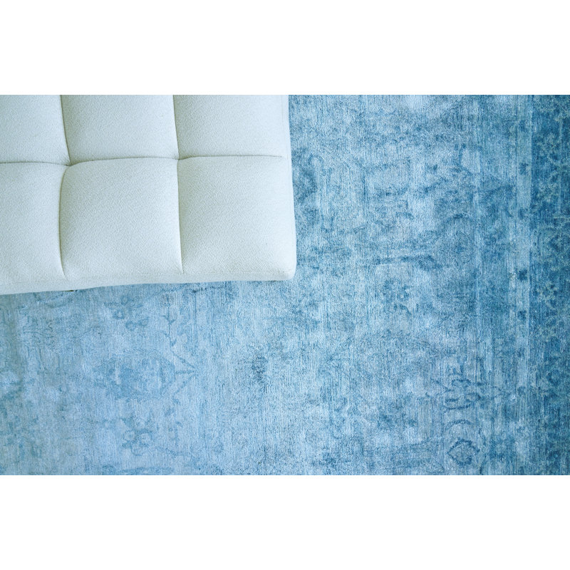 Antique'd Oriental Area Rug in Blue, Rectangle 10' x 14'