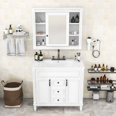 Ensemble de meuble-lavabo simple en bois avec armoire à miroir Effy