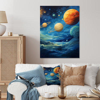Blue And Orange Planet Odyssey III - Space Planet Metal Wall Art